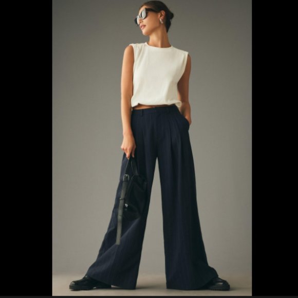 Anthropologie Pants - Anthropology Maeve The Avery Pleated Blue Wide-Leg Trousers Pants